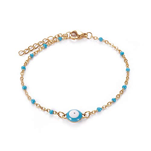 Image of LZD Stainless Steel Enamel Chain Bracelet Lobster Evil Eye Gold Adjustable 2mm A110