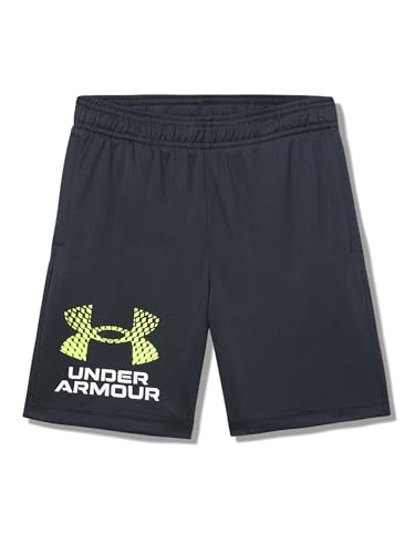 Under Armour Boys Tech Logo Shorts, (004) Black/White/High Vis Yellow, X-Large Plus