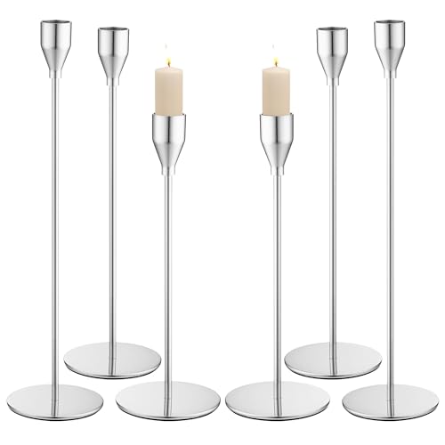 Bougeoir en métal 6 pièces, Chandelier en Trois hauteurs de 33/28/23cm, Porte Bougie de décoration rétro et élégant adapté aux Mariages, fêtes,...