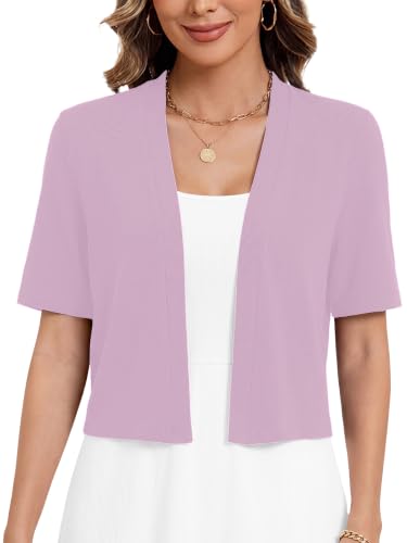 Image of Heymoments Women's Thin Shrugs Short Sleeve Lightweight Cropped Tops Open Front Knitted Cardigan for Dress Summer Bolero
