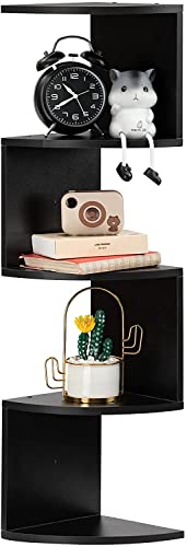 Alimorden Corner Shelves 4 Tiers Wall Mounted Floating Shelves 33” Zigzag Design Shelves For Living Room Office Space, Black Finish #TOP7