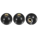 M METERXITY 3-Pack Threaded Ball Knobs, M6 Female Thread 25mm Dia. Thermoset Ball Knob for Lathe/Machine/Lawn Mowers, Round Phenolic Brass Insert Lever Handle [Black]