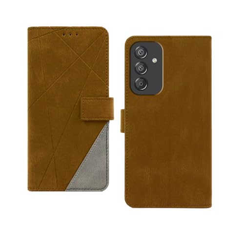 Image of amazon basics Samsung Galaxy A14 5G Flip Cover | Card Pockets Wallet & Stand | Flip Cover for Samsung Galaxy A14 5G (Brown with Grey)