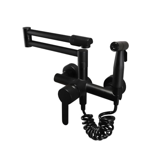 Robinet de cuisine mural noir mat orientable avec mitigeur et douchette amovible