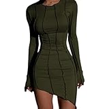 Vestido de Mujer Y2K Vintage Rayas Irregular Vestido Cuello Manga Larga Túnica-Verde-para M