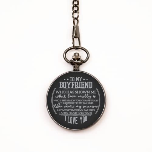 to My Boyfriend Engraved Black Pocket Watch Boyfriend Valentine's Day Gift - Birthday Gift