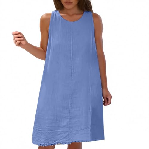 Vhersily Vestido de mujer Y2K sin mangas de verano casual tipo tanga, mini vestido de playa de lino halter para tomar el sol, ropa de primavera, vestidos sexyhot, curvy, para ceremonias, damas de