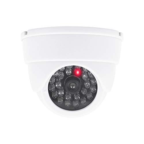 Dummy Fake Security Dome Camera Simulated Surveillance Cameras For Home & Business Security Outdoor/Indoor Use With Flashing Red Led Light & Security Alert Sticker, Battery Powered, White #TOP5