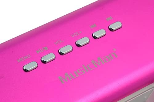 MusicMan TXX3544 MA Soundstation Stereo-Loudspeaker with Integrated Rechargeable Battery and LCD Display (MP3 Player, Radio, MicroSD card slot, USB slot) - Pink