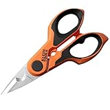 Klein Tools 2100FO Stainless Electrician Scissors with Serrated Blade and Cable Stripper, Compact Shears for Wire and Cable Cutting, 6-Inch