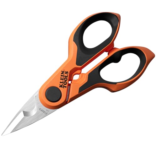 Klein Tools 2100FO Stainless Electrician Scissors with Serrated Blade and Cable Stripper Compact Shears for Wire and Cable Cutting 6-Inch