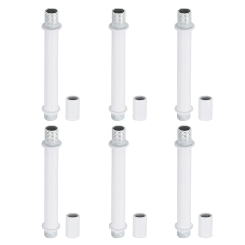 Image of PATIKIL Straight Pipe Lamp Stems Rod Kit, 6 Set M10 Carbon Steel 80mm(3.15 inch) Long Double End Thread Rod with Coupling Nuts Sleeve Connector for Table Lamps Chandeliers, White