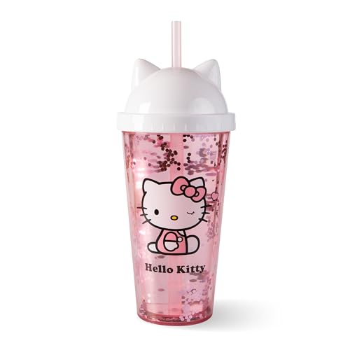 Hello Kitty Copo com tampa e palhinha para crianças, 425 ml, sem BPA, adequado para bebidas frias, ideal para escola e berçário