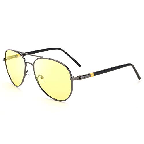 FEISEDY Aviator Polarized Night Driving Sunglasses Anti Glare Yellow Lens B2668