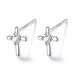 ピアス Silver925 シルバー ゴールド 18Kコーティング クロス 十字架 CZダイヤ アレルギー対応 (シルバー)