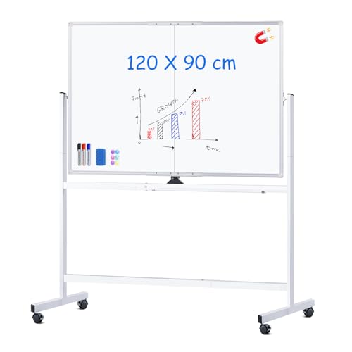 maxtek Lavagna Bianca Mobile con Supporto 120 x 90 cm,