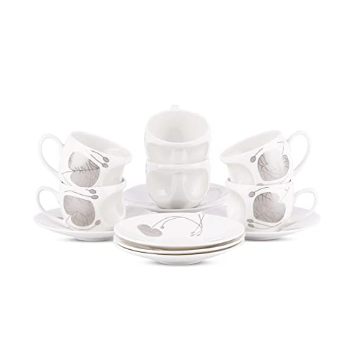 Image of Dandy Lines Face Platinum Leaf Cups & Saucers, Elegant Coffee Cups & Mugs, Eco-Ceramic, Pack of 12, Microwave & Dishwasher Safe, Great for Hosting & Gifting