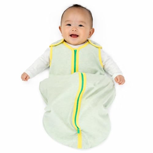 Image of Baby Deedee Sleep Nest Lite - Cotton Sleep Sack 0.6 TOG 0-6M Lemon Mint | Patented shoulder snaps and full-length zipper support easy dressing and diaper changes for warmer routines