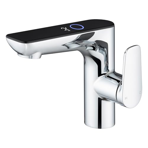 DETBOM Grifo de Lavabo con Pantalla Digital LED de Temperatura, Grifo Monomando Baño, Grifo...