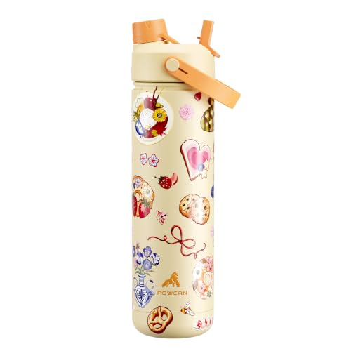 Image of POWCAN 26 oz Insulated Water Bottle with 2-in-1 Straw and Spout Lid, Keep Cold 24H, Leak-Proof, Fits in Car Cup Holder, Stainless Steel Water Bottle for Sports, Travel, Gift, School (Treat Retreat)