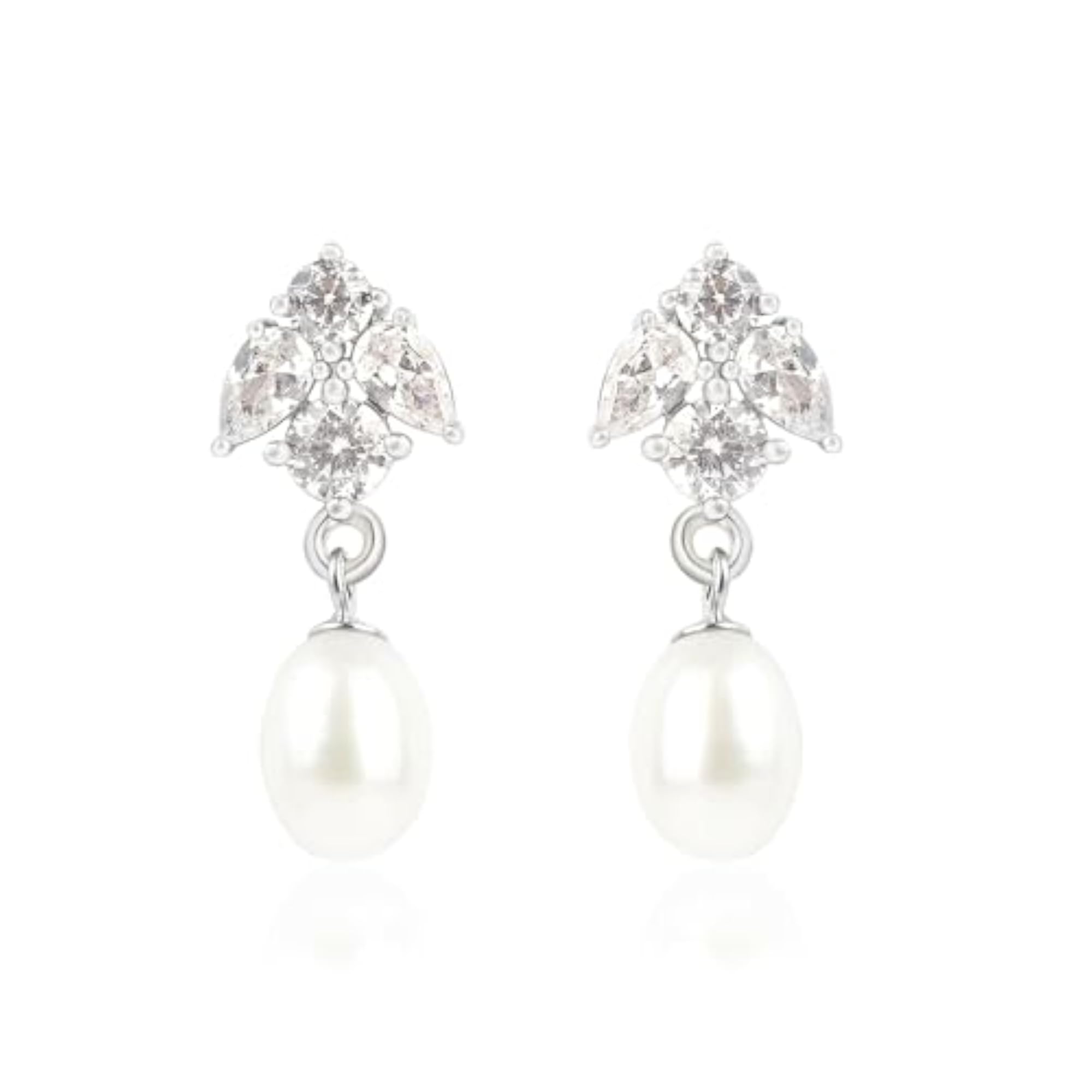 Women's Pure 925 Silver Floral Pearl Drop Earrings