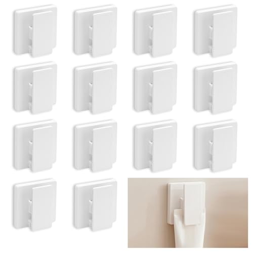 Huakaile 6 Pieces Large Self Adhesive Clips for Hanging Hooks No Drilling, Sticky Clips Anti Slip Towel Holder, Removable ABS Adjustable Spring Quilt Wall Hangers for Bathroom Home (White)