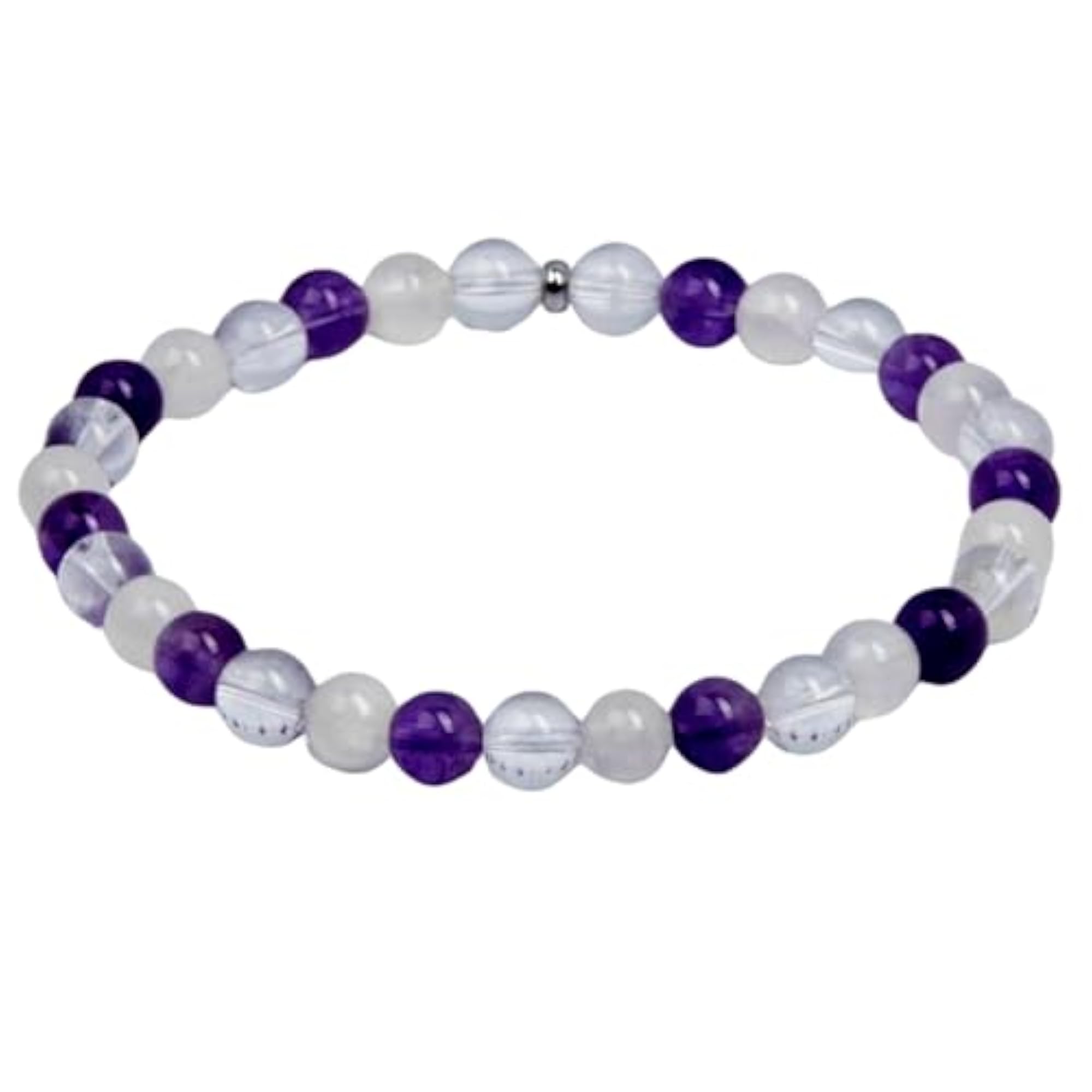Natural Clear Quartz, Amethyst & Selenite Stretchable Bracelet, Unisex Healing