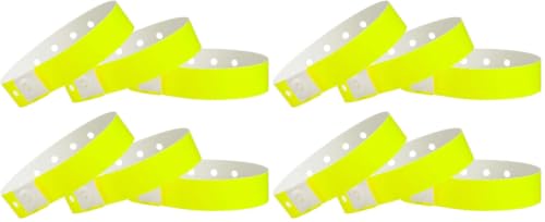 Image of 500 WristCo Neon Yellow Plastic Wristbands for Events - Extended Wear, Secure Snap Prevents Reuse - Premium-Grade Bracelets for Hospital & Medical ID, Party & VIP Identification (Pack of 4)