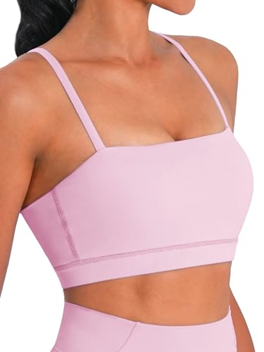 Image of Sunzel Adjustable Straps Sports Bra Padded Yoga Crop Top Light Support | Buttery Soft, Wireless, Adjustable Spaghetti Straps, Removable Pads, Bandeau Bra with Straps, Workout Gym Daily Wear