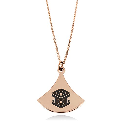 Rose Gold Plated Stainless Steel Letter I Initial 3D Cube Box Monogram Pendulum Curved Triangle Charm Pendant Necklace