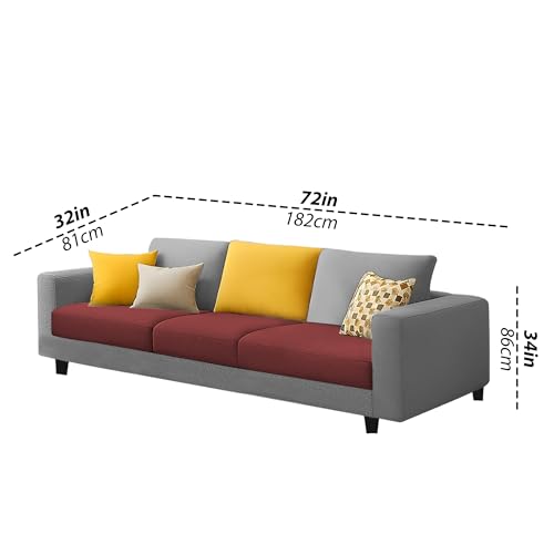 Image of Galib 3 Seater Sofa Set for Living Room (Maroon Grey Fabric) Premium Fabric Sofa Set