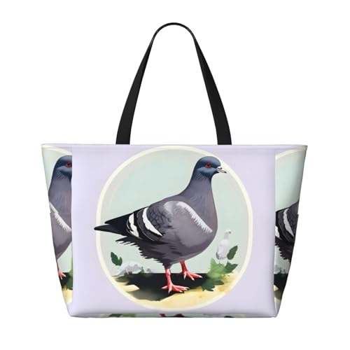 Grey Pigeon Print Large Capacity Foldable Tote Bag Women Beach Tote Bag Handbag Gym Bag Travel Shopping Bag2