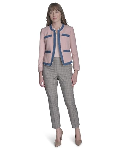 Tommy Hilfiger Women's Collarless Denim Drimmed Open Front Jacket2