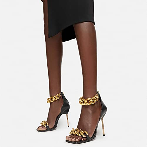 XYD Women Sexy Stiletto Sandals Open Square Toe High Heels Metal Ankle Chain Strap Back Zip Chic Nightclub Shoes4