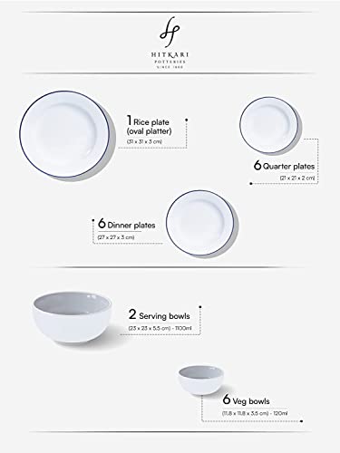 Image of Hitkari Potteries Porcelain Dinner Sets 21 Pieces | Dinner Set for Gift |Home & Kitchen Dining Tableware & Dinnerware Crockery Set |Full Plates /Quarter Plate /Tea Set /Cup Set /Coffee Mugs /Bowl /Spoons