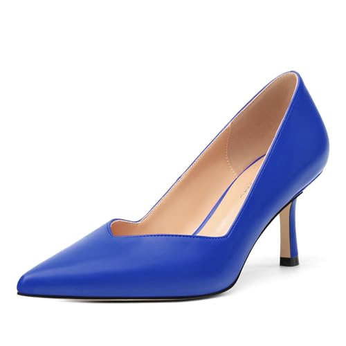 Image of Women Pointed Closed Toe 2.5 Inch Kitten Heel Slip On Pumps | Elegant Comfort Formal Dress Footwear, Versatile Ladies Shoes For Office Wedding Party Evening Daily Occasions
