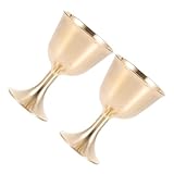 SOLUSTRE 2 Stück Goldene Kupfer Weinbecher Dekorative Opferbecher für Spirituelle Götterverehrung Alterungsbeständig für Tempel Tee Zen räume Sammler und Geschenk