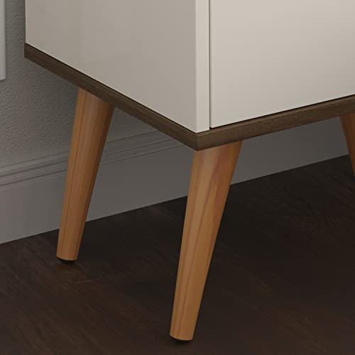 Mesa de Cabeceira Madri Criado Mudo Quarto Com 2 Gavetas Off White/Canela