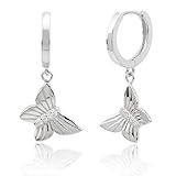 925 Sterling Silver Cute CZ Butterfly Charm Dangle Huggie Hoop Earrings for Women