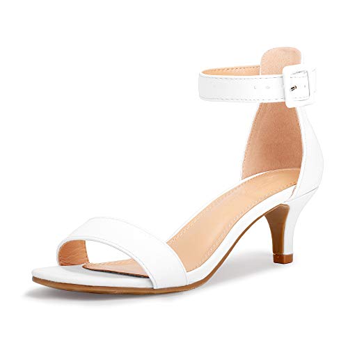 ShowHow Women's Low Kitten Heels Open Toe Dress Sandal Ankle Strap Wedding Formal Party Heeled Shoes with Buckle White…