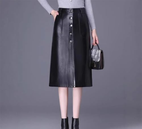 Women PU Leather Midi Skirt High Waist Bodycon Korean Style Autumn Fashion Skirt3