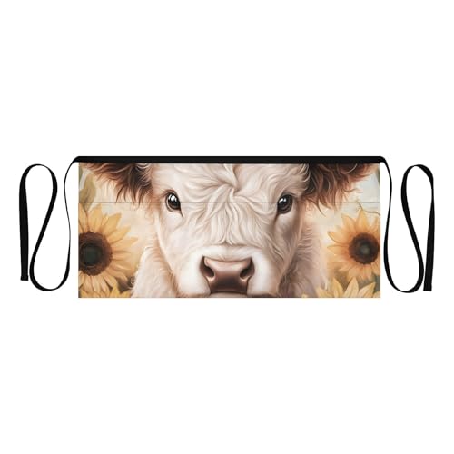 ODAWA Cute Highland Cow Sunflowers Women's Aprons with Pockets Waterdrop Resistant Server Apron