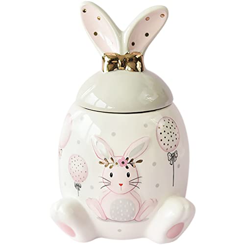 DOITOOL Hase Keksdose Kaninchen Bonbonschale mit Deckel Kaninchenfigur Statue Keramik Deko Kanister Aufbewahrung Futterglas für Jahr des Kaninchens Heimdekoration 21 X 14 X 11. 5Cm