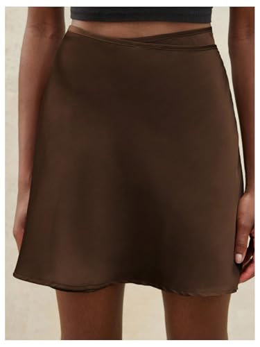 Floerns Women's Elegant Wrap Tie Back Short Skirt High Waisted Satin Skirts2