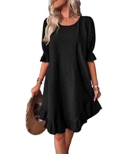 Robe Longue Femme Chic et Elegant Été Col Manches Courtes Plage D'été Boho Bohème Fluide Grande Taille Longue Femme Ete Plage Manches Courtes Casual...