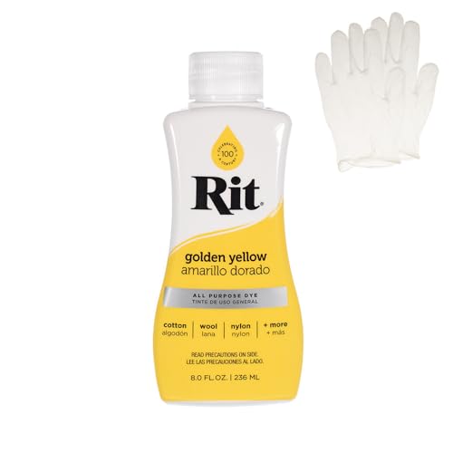 Rit Dye Liquid Fabric Dye for Crafting Clothing and Dcor 8 oz. Bottle Golden Yellow (Gloves Included)