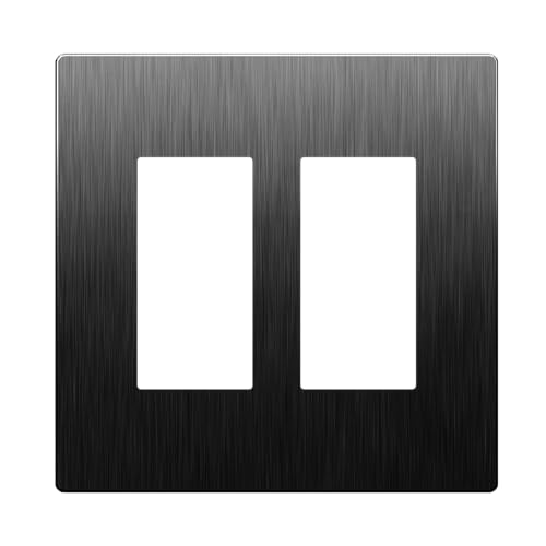 Image of LIDER Double Decorator Screwless Metal Wall Plate, Temperature and Impact Resistant, Screwless Cover, Modern Upgrade, Mid-Size 2-Gang 4.88 inch x 4.92 inch, UL Listed, Stainless Steel, Brushed Black, 1-Pack