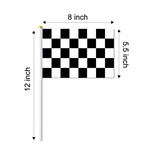Piokio 20 Pack 8"x5.5" Black and White Checkered Racing Stick Flag, Racing Hand Held Stick Flags, for Nascar Race Party Supplies