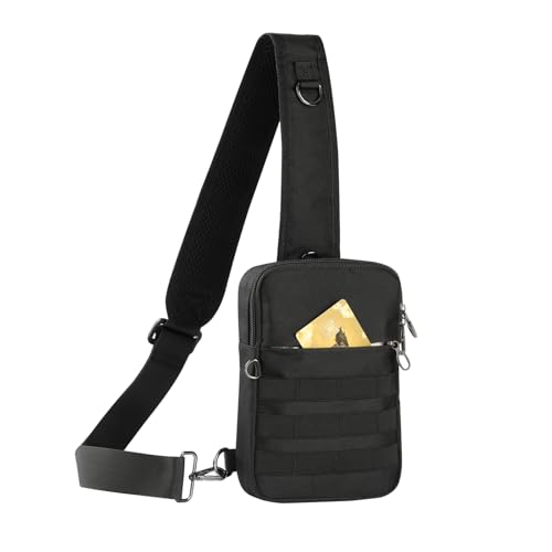 VADOO Small Sling Bag for Men Tactical Crossbody Bag with Zipper Lock RFID and Molle System for Travel Work Outdoor(Black)