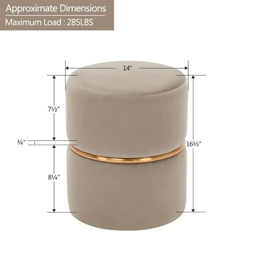 Epicdecor Round Footrest Stool with Linen Fabric Padded Seat Pouffe Ottoman in Velvet for Living Room-Khaki